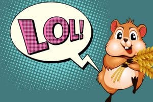 Comic cartoon hamster with rice grain
