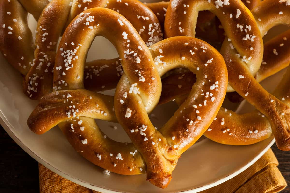 An up close photo of delicious pretzels
